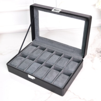 Boîte de rangement pour montres Tancy élégante en velours noir et cuir, 12 emplacements, durable, avec serrure, forme rectangulaire, pour montres pour hommes, boutiques de cadeaux