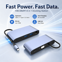 Base de Conexión USB-C 8 en 1 con 4K+60Hz +1080P VGA, Gigabit Ethernet, 100W PD, 4xUSB3.0 5Gbps, Carcasa de Aluminio, en Stock