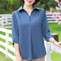 Última Moda de Verano: Blusa de Mujer de Color Liso, Camisa para Mujer de Mediana Edad, Top Holgado de Manga Media para Mujer