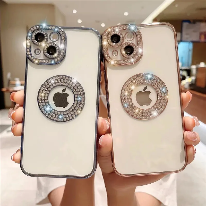 For iPhone 14 Pro Max Luxury Plating Flash Diamond Silicone Phone Case for iPhone 14 Plus 13 12 11 Hollow Out Rhinestone Cover