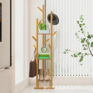 Nan Bamboo <b>Coat</b> Rack 40x24x165 Cm Multipurpose Storage With <b>Hooks</b> For Hats Scarves Bags Living Room Bedroom Scandinavian Style - Product Image 1