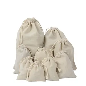 Sac <span class=keywords><strong>de</strong></span> rangement en coton lin blanc, sac à cordon, pochette en Jute, petit cadeau <span class=keywords><strong>de</strong></span> noël, pochette à cordon coulissant - Product Image 1