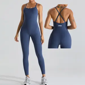 Tuta da donna 2024 alta elastica con Logo personalizzato tute Skinny con controllo pancia uno pezzo per set Fitness da palestra