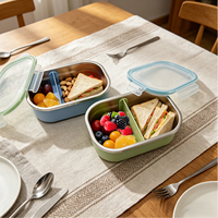 Boîte à lunch bento en plastique PP sans BPA, 2 compartiments, étanche, réutilisable, portable, empilable, pour l'école, la cuisine