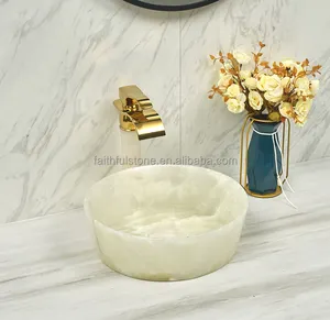 Badezimmer Luxus weiß grün Marmor Onyx runde Kunst Waschbecken Waschbecken