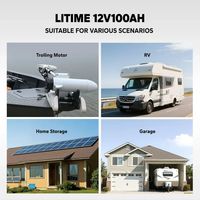Baterai LiTime 12V 100Ah Group24 LiFePO4 dengan Bluetooth dan Proteksi Suhu Rendah untuk RV, Motor Trolling Kapal, dan Sistem Tenaga Surya