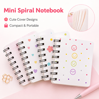 Mini carnet à spirale, couverture colorée mignonne, imprimé cœur, fleur, smiley, compact, portable, logo personnalisé, vente en gros
