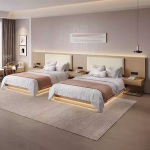 Low Cost 3 Star Hotel Bedroom Sets Wood <b>Frame</b> Single <b>Twin</b> Tatami <b>Bed</b> With Upholstered Headboard Nightstand Wardrobe & TV Cabinet - Product Image 5