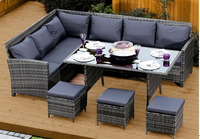 Conjunto de Sofás de Ratán para Exteriores, Moderno, Portátil y Cómodo, con Estructura Metálica para Piscina y Jardín