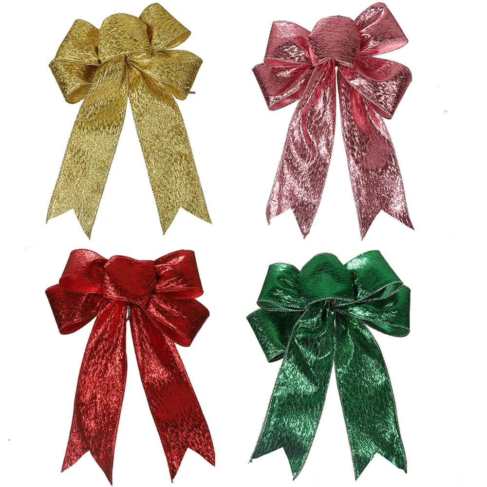 Factory Wholesale/Custom Polyester Wired Gift Bow Big Red Ribbon Paper Bowknot for Carfts Christmas Tree