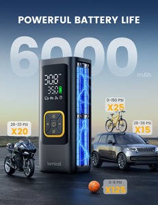 مضخة هواء محمولة متعددة الوظائف Lamicall VHEP02، منفاخ إطارات 150PSI بتدفق 35 لتر/دقيقة، بطارية 6000 مللي أمبير، مضخة كهربائية لاسلكية للسيارات والدراجات - Product Image 4
