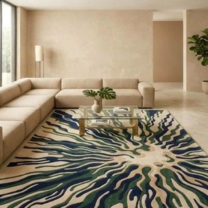 Alfombra de Lujo con Diseño Abstracto Azul y Verde, Alfombra Moderna de Lana Hecha a Mano, Alfombra para Sala de Estar, Alfombra Suave y Afelpada, Decoración Artística para el Hogar - Product Image 2