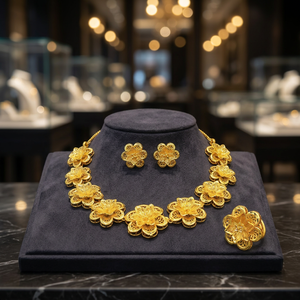 Wholesale 14K18K24K Gold Plated Brass Forming Necklaces Set, Traditional Floral Design Jewelry Set, Fashion Jewelry Oro Joyeria. - Product Image 1