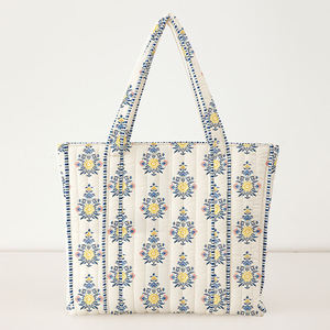 Designer Quilted Fabric Tote <b>Bag</b> Floral Pattern Soft Cotton <b>Large</b> Capacity Casual Travel <b>Beach</b> <b>Bag</b> For Women - Product Image 1