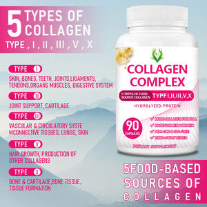 OEM ODM คอลลาเจนแคปซูลคอมเพล็กซ์ที่มี5ประเภท I II III V x สนับสนุนกระดูกฟันผมเล็บเสริมสร้างคอลลาเจนแคปซูล - Product Image 2