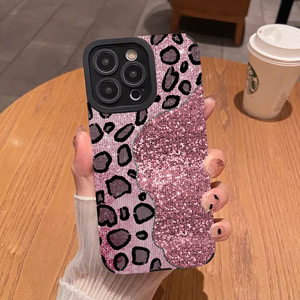 Glitter <span class=keywords><strong>rosa</strong></span> leopardato stampa TPU striscia in pelle artificiale Cover per <span class=keywords><strong>Iphone</strong></span> 8 X Xr Xs 11 12 13 14 15 16 17 Pro Max - Product Image 4