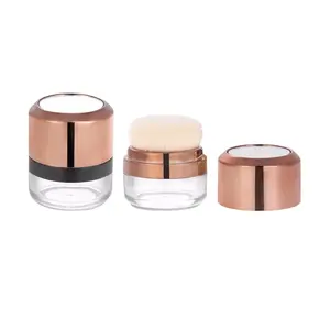 Unique cap Wholesale custom round with mirror cosmetic container empty loose powder jar with puff