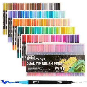 120 renk sanat Markers çift ucu fırça kalem seti Fineliners suluboya Manga çizim boyama