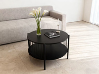 Table basse ronde Combohome pour salon, table à thé en bambou naturel et table d'appoint noire pour canapé en bambou massif
