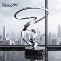 Sculpture en acier inoxydable, art métallique abstrait, ruban torsadé, halo fluide moderne, grand miroir poli, fabrication sur mesure RUNJIN