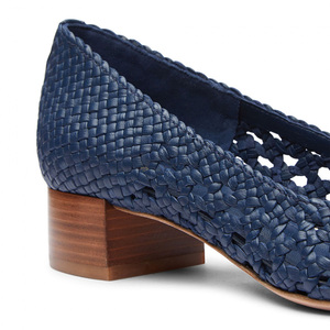 Chaussures de bureau en tricot avec coussin à enfiler, nouvelle mode, tissage en cuir et bois, <span class=keywords><strong>bleu</strong></span> <span class=keywords><strong>marine</strong></span> - Product Image 4