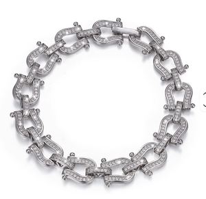 <b>Silver</b> Horseshoe Link <b>Bracelet</b> <b>Bangle</b> Minimalist Claw Setting Chain Jewelry for Anniversary Gift - Product Image 1