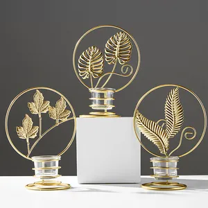 Home Decor Table Stand, Candle Holder Christmas Candleholder Flower Golden Metal Candelabra With Glasses Leaves/