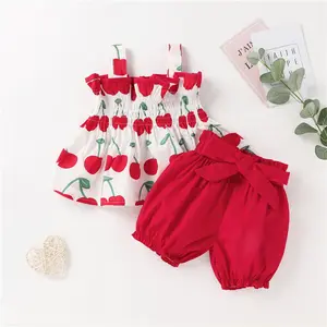 Kleine Meisjes Zomerkleding Sets Schattige Mouwloze Sling Top Broek Outfits Mode 70-100Cm Kinderkleding