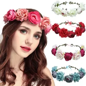 Imitation rose flower wedding crowns pageant crowns INS woman bridal hair pieces accessories flower crown hair accessories