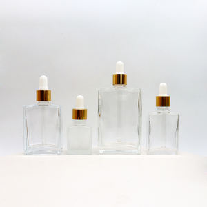 Emballage cosmétique, flacon compte-gouttes carré transparent ambré de 30 ml (1 oz) pour huile capillaire essentielle - Product Image 2