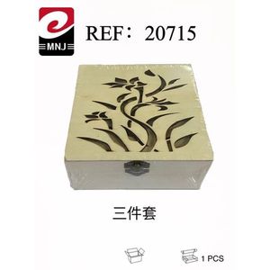 Wooden Box Three Piece Set With Floral Carving Design Storage Container For Home Decoration 1 Pcs - Product Image 2