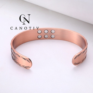 Accessori di moda di Super qualità motivo floreale in rame braccialetto magnetico regolabile polsino energia donne braccialetti gioielli - Product Image 3