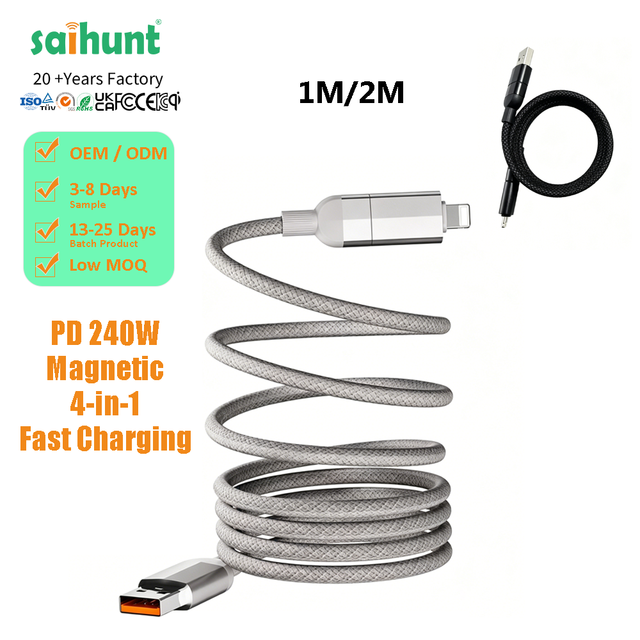 Durability Nylon 240W Magnetic Organizer 4 in 1 Fast USB Type C Charging Data Cable ODM OEM Expert