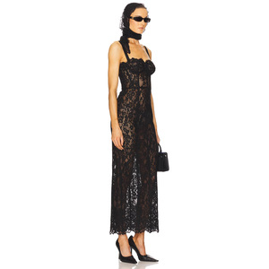 Abito Lungo Casual Estivo da Donna con Spalline Sottili in Pizzo Nero - Nuovi Arrivi 2026 di Alta Qualità - Product Image 4