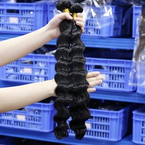 Lots de Cheveux Humains Naturels en Vrac, Ondulés Profonds, à Tissage Simple ou Double, Couleur Naturelle, En Stock, Prix de Gros - Product Image 1