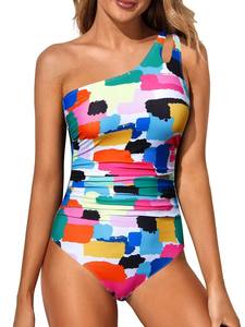 Traje de Baño de Una Pieza para Mujer, Verano 2025, Modesto, Cobertura Completa, Control de Abdomen, Color Sólido, Un Hombro, Servicio OEM Disponible - Product Image 4