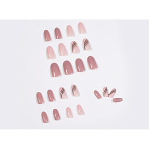 <span class=keywords><strong>Uñas</strong></span> Postizas de Alta Calidad al por Mayor, Color Rosa Lotus Sólido, Líneas <span class=keywords><strong>Negras</strong></span> y Doradas, <span class=keywords><strong>Uñas</strong></span> Adhesivas Medianas y <span class=keywords><strong>Largas</strong></span> con Forma de Almendra - Product Image 3