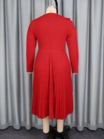 AM050710 Robe Décontractée et Formelle Mi-Longue Rouge Plissée, Taille Empire, Coupe Évasée, Manches Longues à Volants 3D, Élégante, Grande Taille, pour Femme, Collection Automne