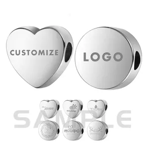 316L Stainless Steel Blank Heart Round Bead Custom Logo Love Metal Charm Beads For Jewelry Making Bracelet DIY Bead