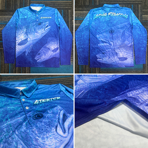 Áo Polo câu cá nam chất liệu polyester, chống nắng UPF50, in chuyển nhiệt OEM, bán buôn, nhanh khô, tay dài, cổ áo. - Product Image 5