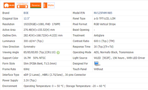 Boe NV125FHM-N85 <span class=keywords><strong>12.5</strong></span> inch FHD 1920x1080 TFT <span class=keywords><strong>LCD</strong></span> hiển thị bảng điều khiển EDP 30 pin 300nits mỏng mô-đun màn hình cho máy tính xách tay thay thế - Product Image 2
