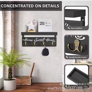 Home Sweet Home Wall Key Rack With <b>Shelf</b> Multi Functional Storage Organizer For Entryway Bedroom Coat <b>Hooks</b> Brown Black White - Product Image 3
