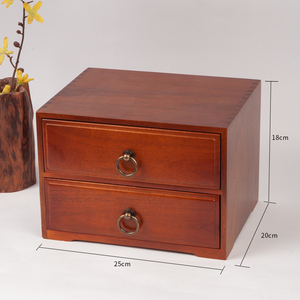 Desktop stationery <b>storage</b> cabinet, walnut wood <b>box</b>, double <b>drawers</b>, minimalist retro style jewelry <b>box</b>, large capacity wooden - Product Image 2