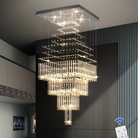 Lustre Jeesin carré personnalisé en fer et cristal, design goutte de pluie, moderne et luxueux, LED E26, pour intérieur, escalier long, AC, blanc chaud, intensité variable, haute luminosité