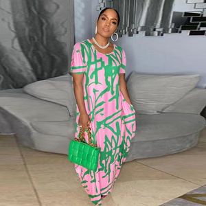 Vestido Casual Holgado de Buena Calidad para Mujer, Vestido Maxi Estampado de Manga Corta con Cuello Redondo Delgado para Mujer - Product Image 3