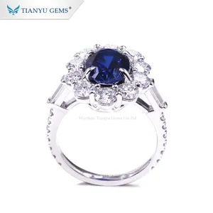 Tianyu customized PT950 engagement ring 34# sapphire and moissanite wedding ring for lady