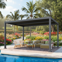 Pergola en aluminium écologique avec toit à lames et stores latéraux, pavillon élégant pour l'intimité, idéal pour les jardins et les toits