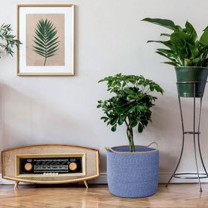 Cesto per Bucato in Vimini con Coperchio, Decorazione <span class=keywords><strong>da</strong></span> Parete in Rete Personalizzata per Bagno, Cubo Crescente Blu - Product Image 6