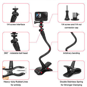 Soporte Flexible para Cámara con Abrazadera de 15.35 Pulgadas y Rosca de 1/4, 360 Grados °   Cabezal de bola giratorio con superabrazadera para <span class=keywords><strong>GoPro</strong></span> - Product Image 5