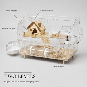 Cage transparente pour hamster en acrylique, petit habitat pour animaux de compagnie, maison en bois, roue de course, tube, toutes saisons - Product Image 2
